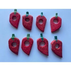 Set of 8 Wooden‎ Strawberry Summer Napkin Rings - Hand Painted Fruit Table Decor